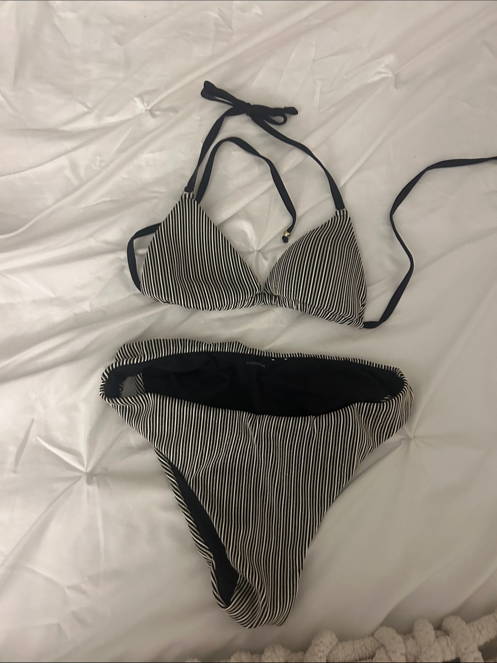 Striped Black and White Triangle Bikini Set - Women